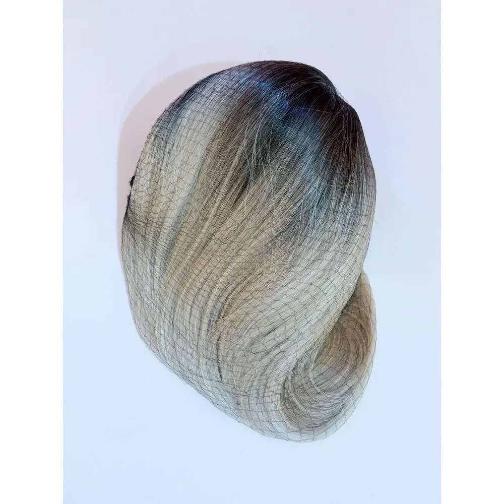 24” Human Hair Blend❤️ Dark Roots Blonde Women Wig Bangs Heat Resistant Straight